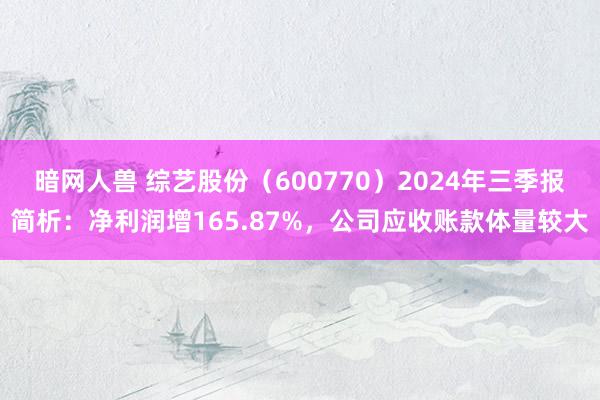 暗网人兽 综艺股份（600770）2024年三季报简析：净利润增165.87%，公司应收账款体量较大