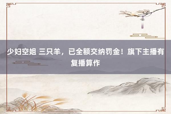 少妇空姐 三只羊，已全额交纳罚金！旗下主播有复播算作